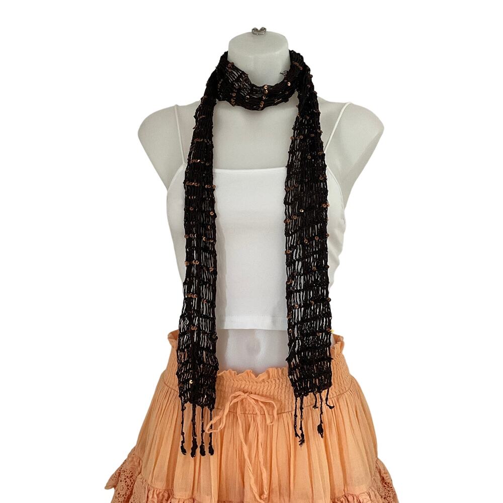 Dark Brown Weaved Boho Hippie Scarf: OS